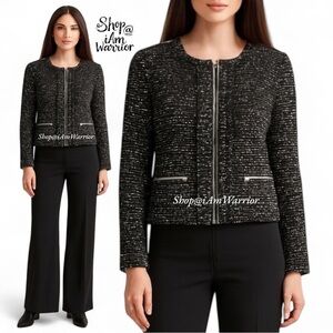 Cynthia Rowley black tweed zip moto blazer *shop@iamwarrior